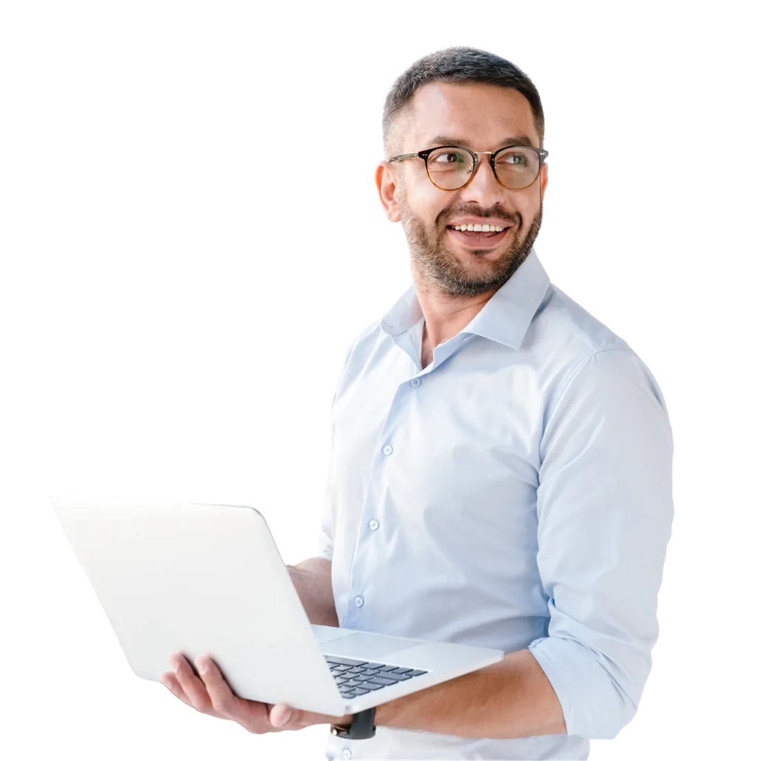 Unterlagen werden am Laptop geprüft